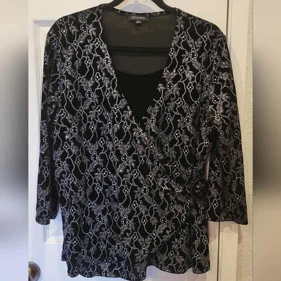 Notations Black and Silver Patterned Blouse - Picture 1 of 4